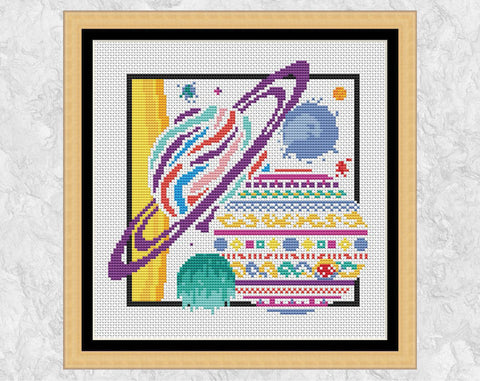 Solar System cross stitch pattern - abstract geometric design