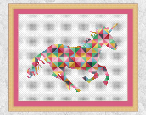 Geometric Unicorn cross stitch pattern - with frame