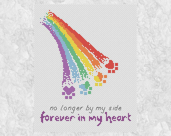 Rainbow Paw Prints pet memorial cross stitch pattern - without frame