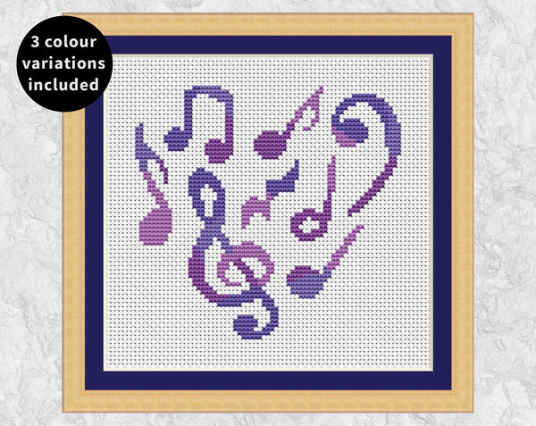 Music Heart cross stitch pattern - purple version