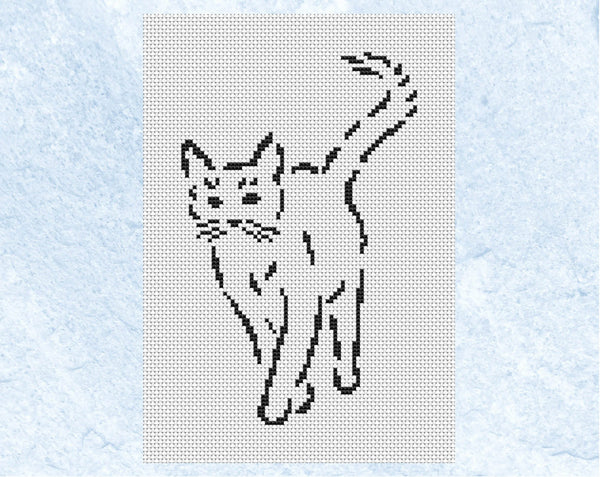 Sketched Cat cross stitch pattern - shown without frame