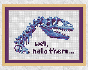 Dinosaur Skeleton cross stitch pattern with frame