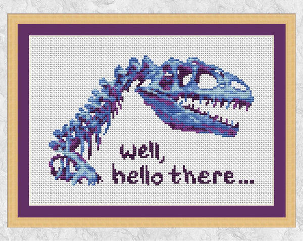 Dinosaur Skeleton cross stitch pattern with frame