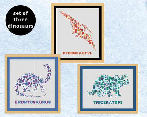 Set of Squares Dinosaurs cross stitch patterns
