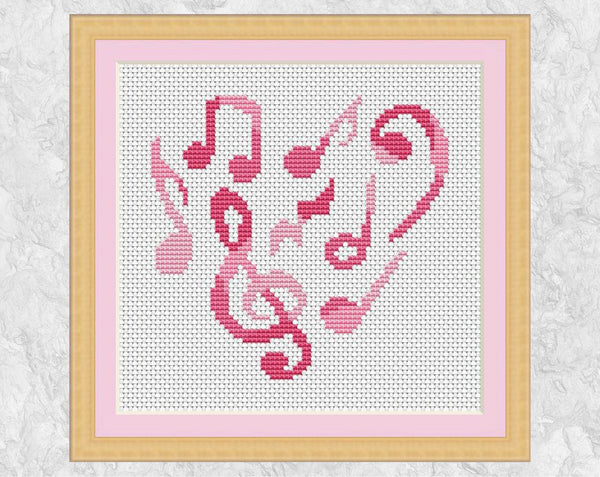 Music Heart cross stitch pattern - pink version