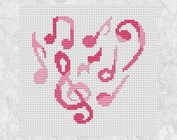 Music Heart cross stitch pattern - unframed pink version