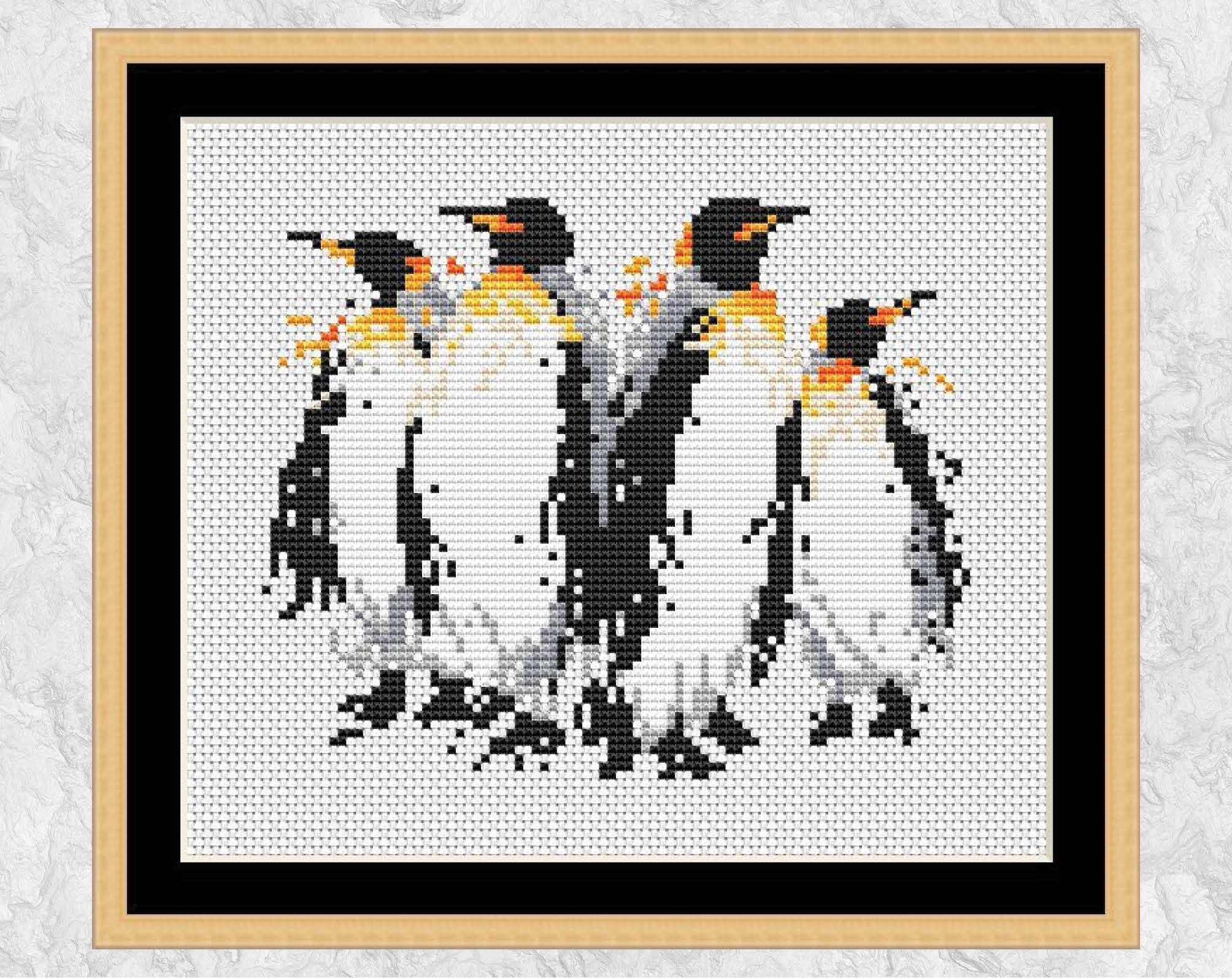 Splattered Paint Penguins cross stitch pattern
