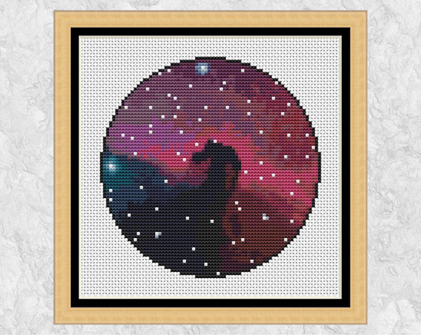 Horsehead Nebula - Astronomy cross stitch pattern - with frame