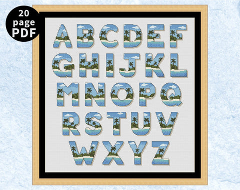 Desert Island Alphabet cross stitch pattern