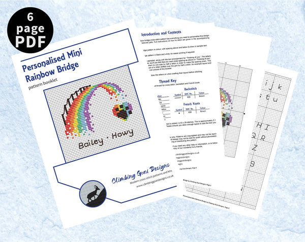 Personalised Mini Rainbow Bridge cross stitch pattern - pages from PDF