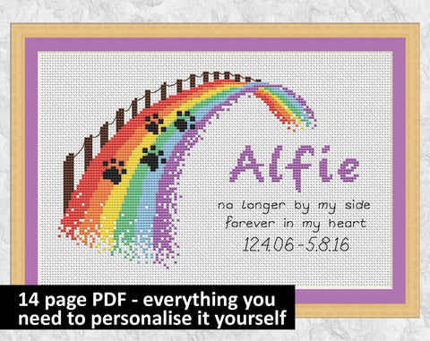 Personalised rainbow bridge cross stitch pattern - everything included to personalise design yourself - pet, dog or cat memorial design