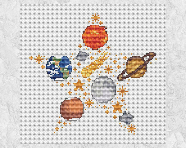 Space Star cross stitch pattern (Solar System version) without frame