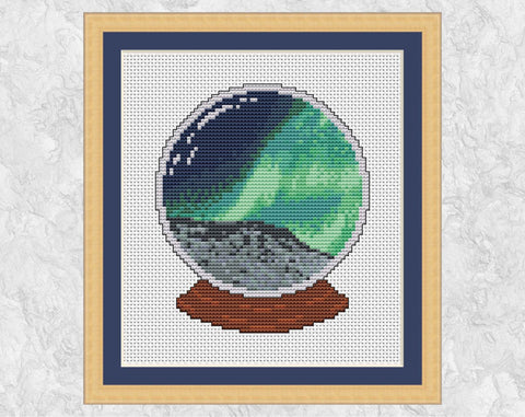 Northern Lights Snowglobe - Christmas cross stitch pattern - with frame