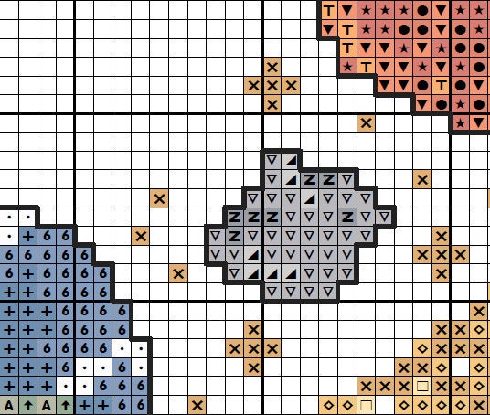 Space Star cross stitch pattern (Solar System version) - section of pattern
