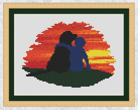 'Together' Dog and Child cross stitch pattern with frame
