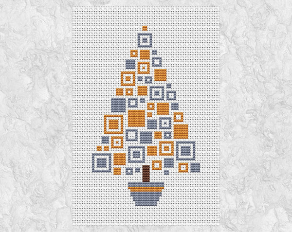 Geometric Christmas Tree xstitch design - silver and gold