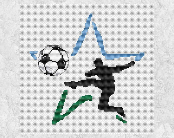 Football Star cross stitch pattern - football player in a star shaped outline