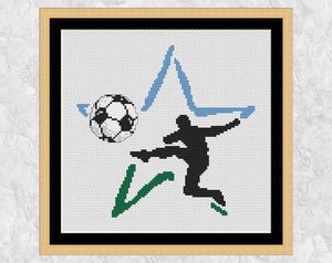 Football Star cross stitch pattern - soccer player silhouette kicking a ball