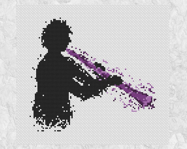 Clarinetist cross stitch pattern (male) - splattered paint clarinet player - without frame