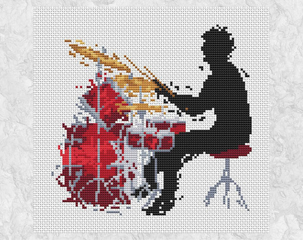 Male drummer music cross stitch pattern - without frame