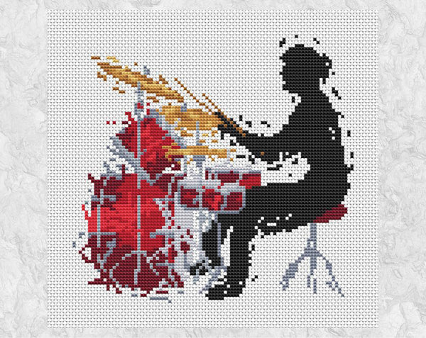 Female drummer music cross stitch pattern - without frame