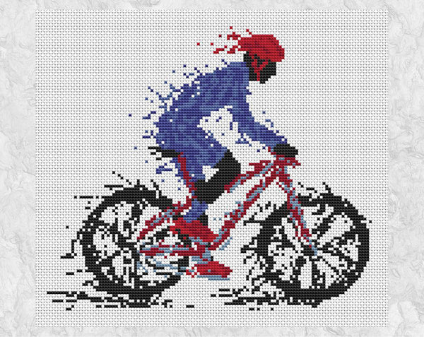Splattered Paint Cyclist cross stitch pattern without frame