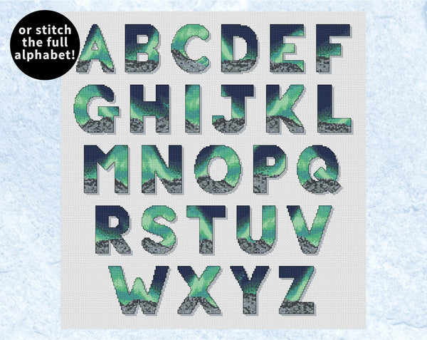 Northern Lights Alphabet cross stitch pattern without frame