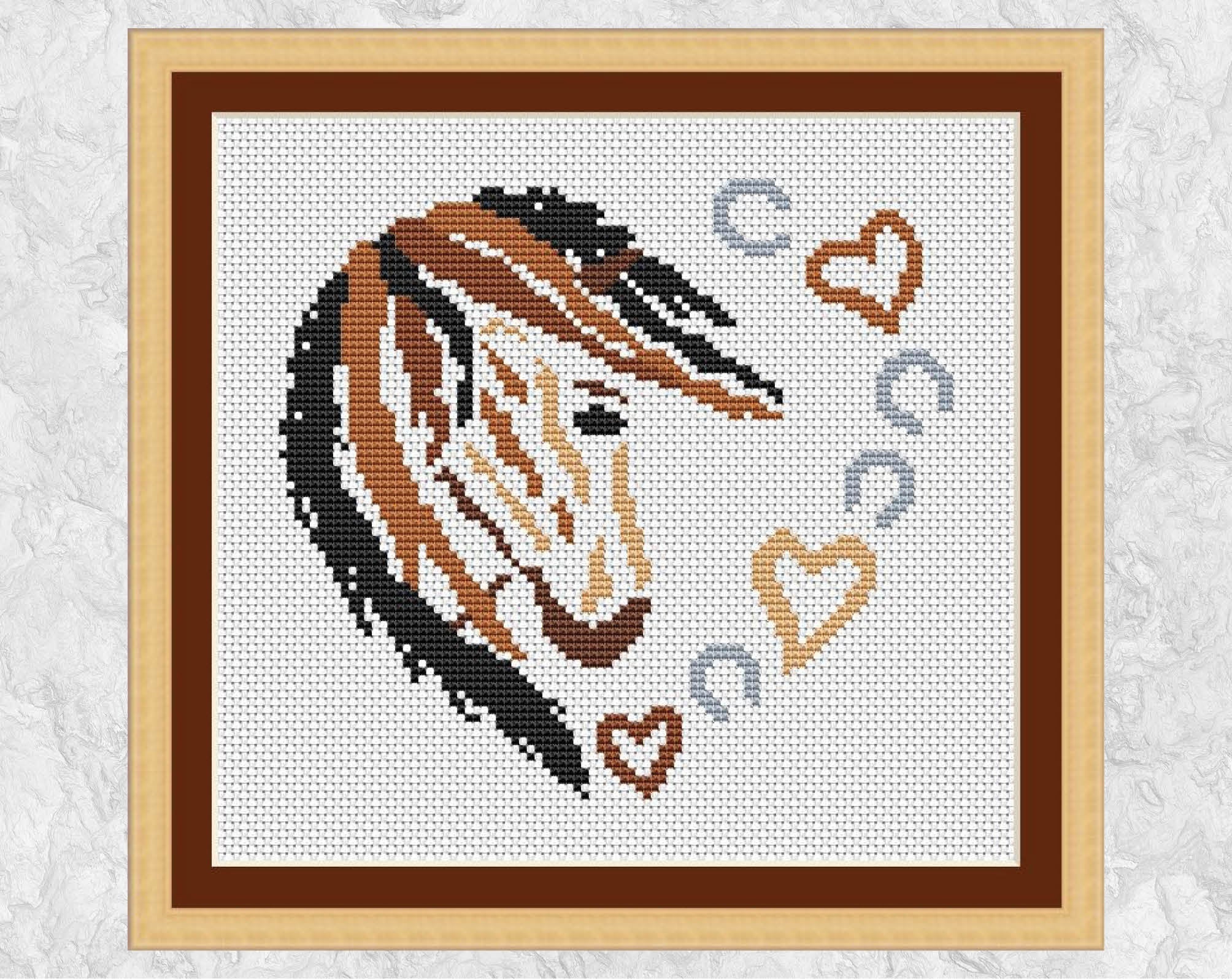 Pony Heart cross stitch pattern - Sketched Hearts Collection - with frame