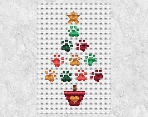 Paw Print Christmas Tree cross stitch pattern (mini size) - paw prints forming a Christmas tree for animal lovers