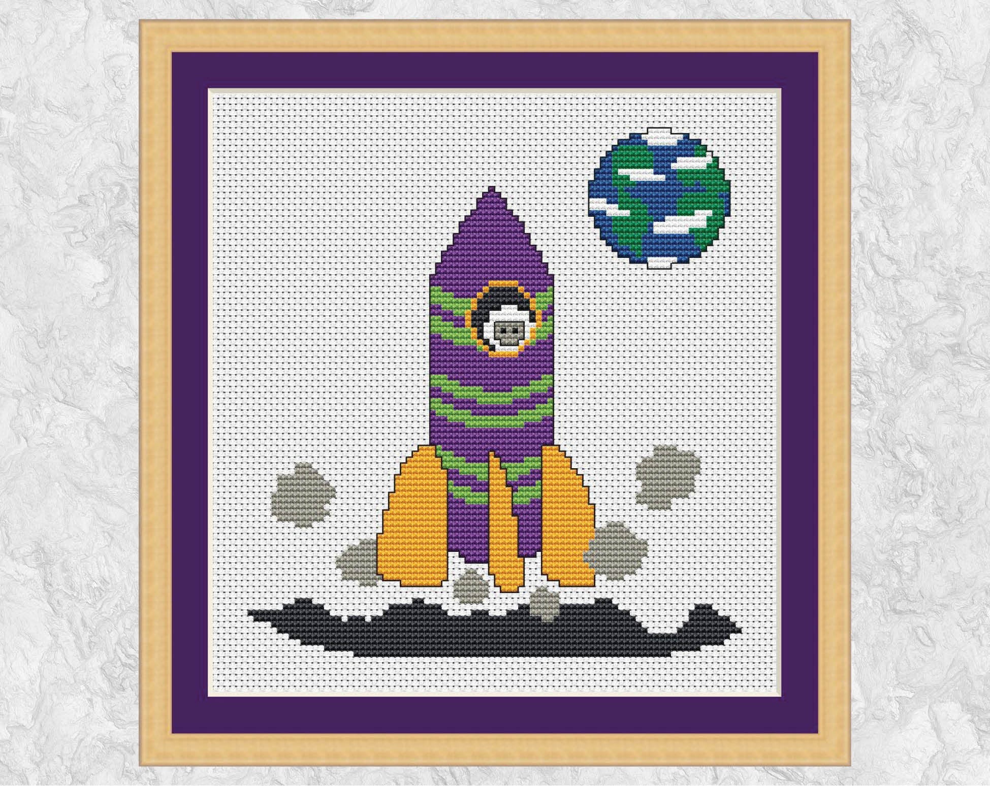 Cartoon Space Rocket cross stitch pattern - digital image