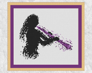 Clarinetist cross stitch pattern (female) - splattered paint clarinet player - with frame