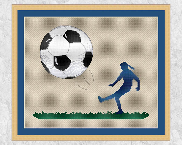 Footballer cross stitch pattern - female footballer with frame