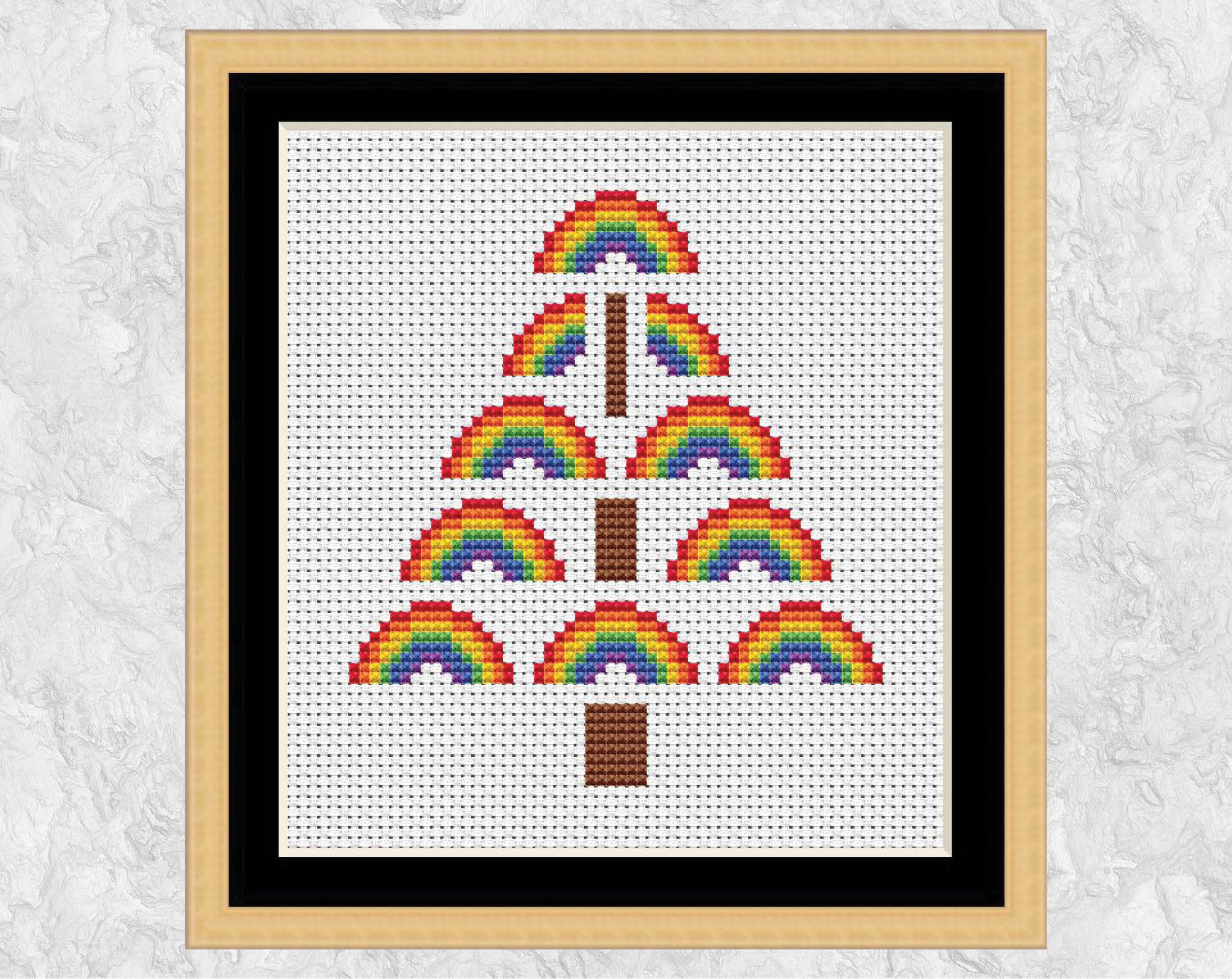 Rainbow Christmas Tree cross stitch pattern - with frame