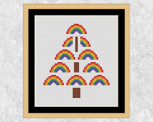 Rainbow Christmas Tree cross stitch pattern - with frame