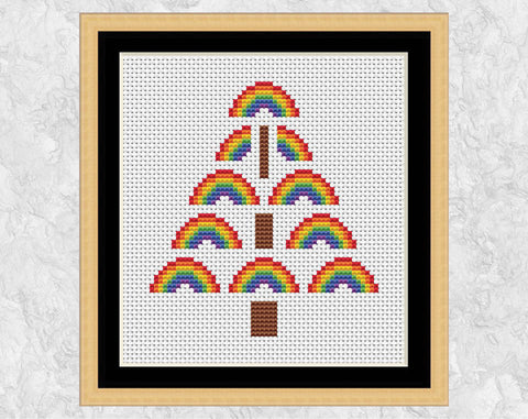 Rainbow Christmas Tree cross stitch pattern - with frame