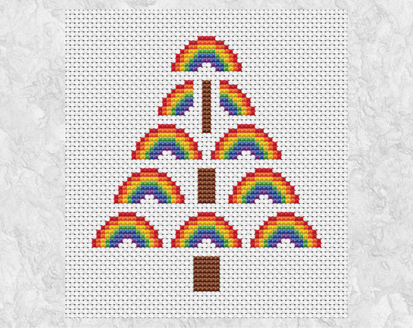Rainbow Christmas Tree cross stitch pattern - without frame
