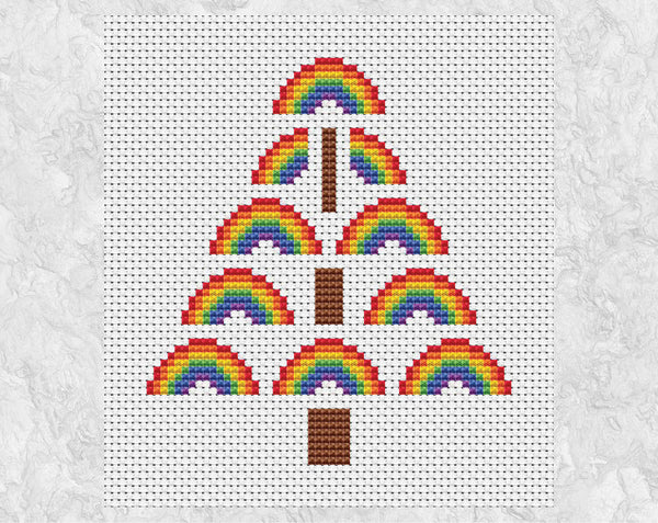 Rainbow Christmas Tree cross stitch pattern - without frame
