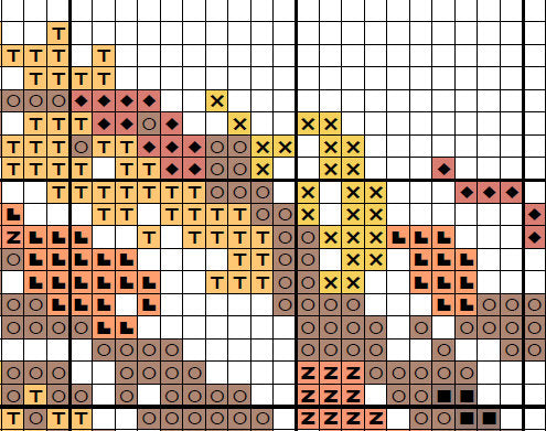 Colourful modern cross stitch pattern of a tree in the autumn or fall gales - section of PDF
