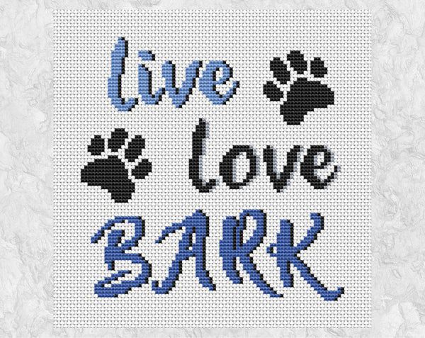 'Live Love Bark' - Dog cross stitch pattern without frame