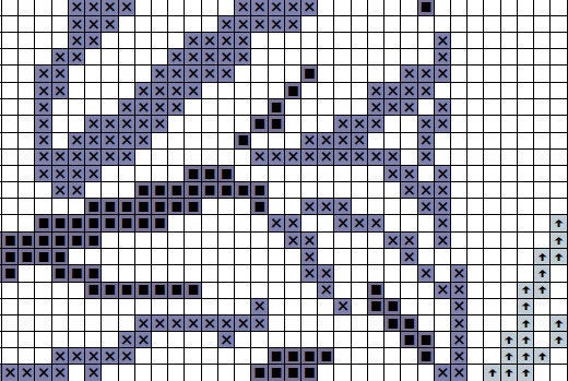 Cross stitch pattern of a modern take on the Bobby Moore statue outside the famous Wembley Stadium, and with the Wembley Arch in the background. A fun pattern for any aspiring football or soccer player! - section of PDF