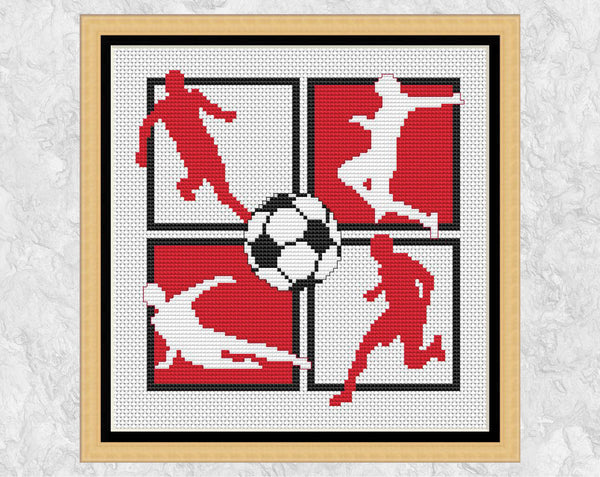 Soccer Players cross stitch pattern - red and white silhouettes