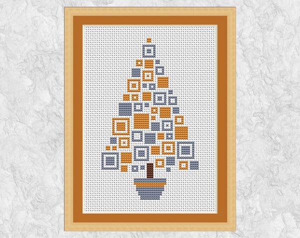 Squares Christmas Tree cross stitch pattern - gold and silver