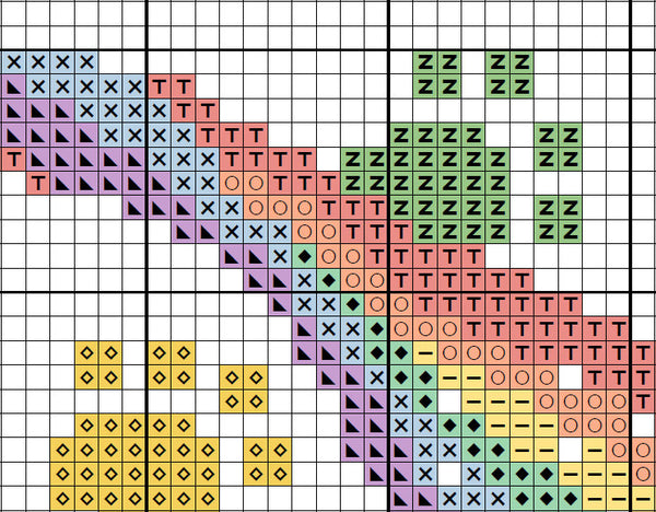 Rainbow Paw Print Heart cross stitch pattern - section of PDF