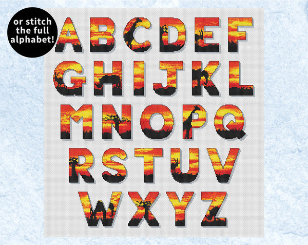 African Sunset Alphabet cross stitch pattern without frame