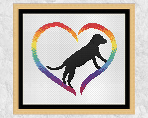 Rainbow Dog Heart cross stitch pattern - with frame