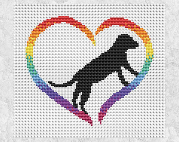 Rainbow Dog Heart cross stitch pattern - without frame