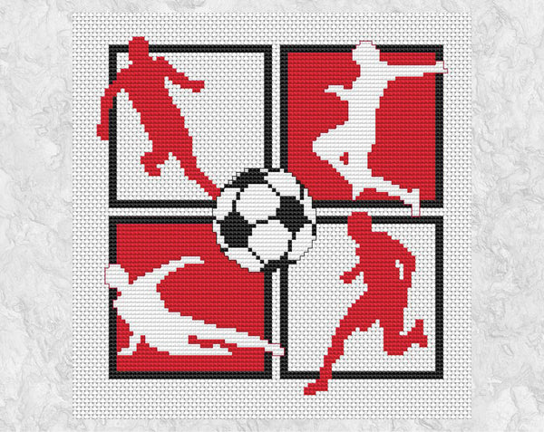 Football Players cross stitch pattern - team members kicking a ball