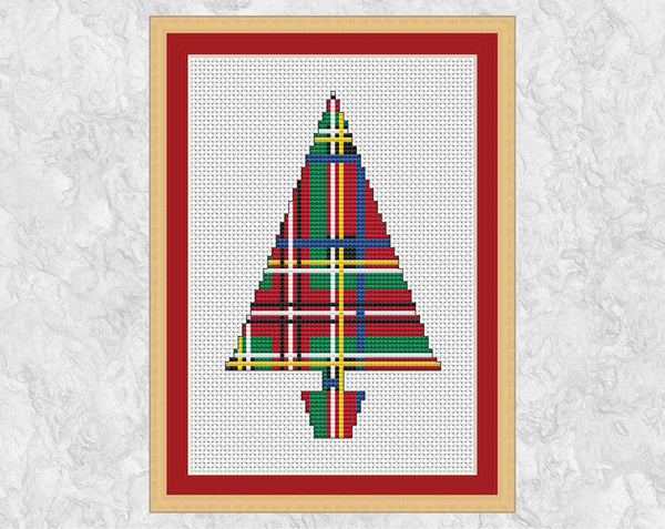 Tartan Plaid Christmas Tree cross stitch pattern - with frame