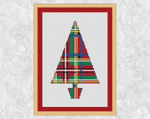 Tartan Plaid Christmas Tree cross stitch pattern - with frame