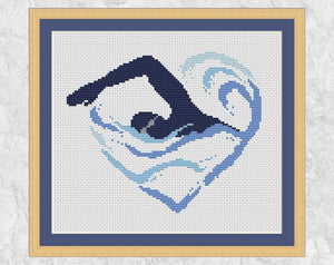 Swimming Heart cross stitch pattern